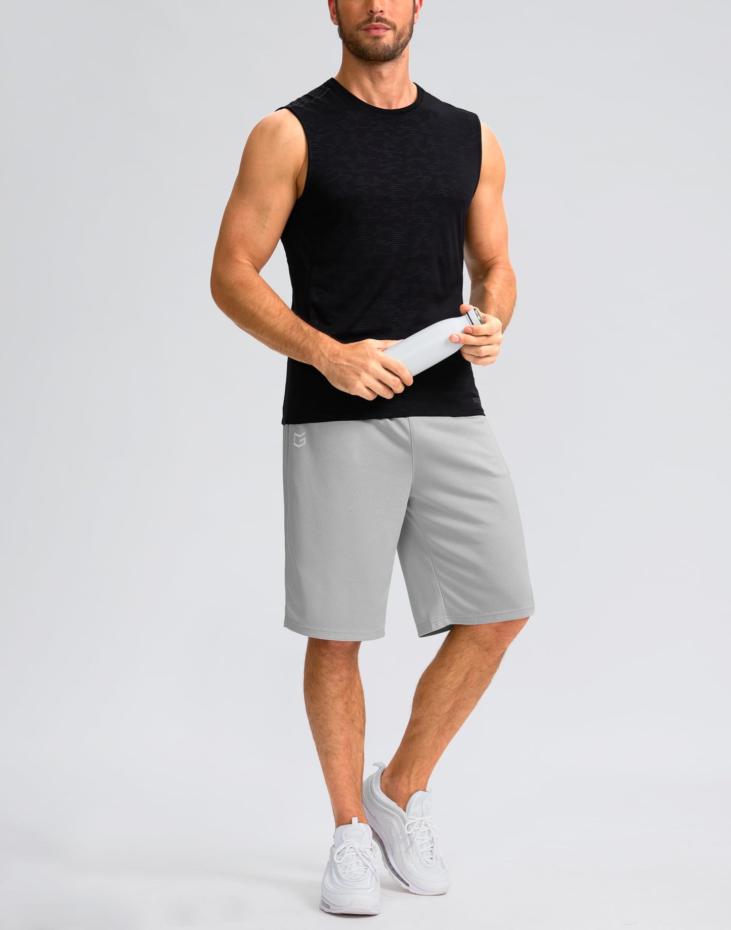 G Gradual Men's Athletic Shorts with Pockets 11" Long Basketball Shorts Lightweight Quick Dry Gym Workout Shorts for Men(Light Gray,L)