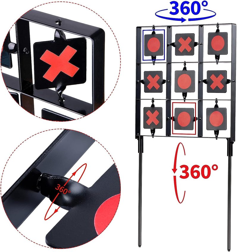 GearOZ Spinning Airsoft Target, 18"x9", Pellet Gun Targets, Air Rifle Targets, Tic-Tac-Toe Designed BB Gun Resetting Shooting Target Stand for Outdoor, Backyard