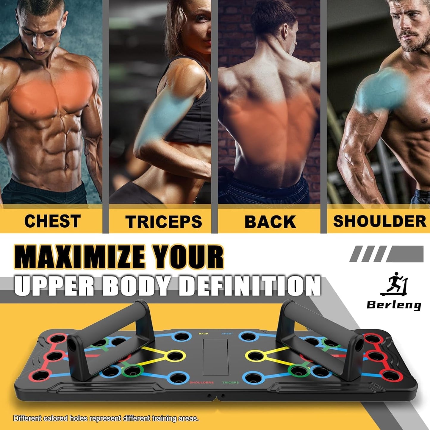 Berleng Push Up Board - 36-in-1 Foldable Pushup Fitness Stand for Portable Strength Training. Rugged, Stable Equipment for Home Gym Workout for Men & Women