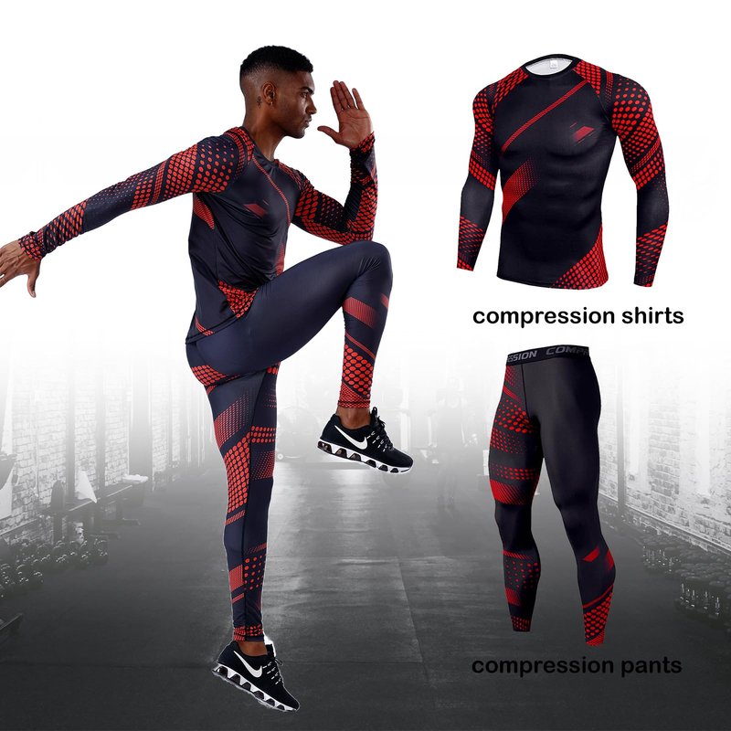 OEBLD Men's Workout Compression Clothes Long Sleeve Compression Shirts and Pants Thermal Base Layer Set