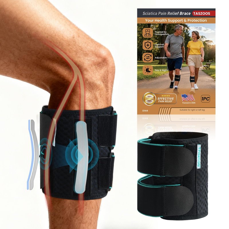 TASZOOS Sciatica Pain Relief Devices - Unisex Sciatic Nerve Brace with Dual Adjustable Pressure Pads Targeted Compression for Lower Back - Sciatic Calf Support for Standing, Walking, Resting, Working
