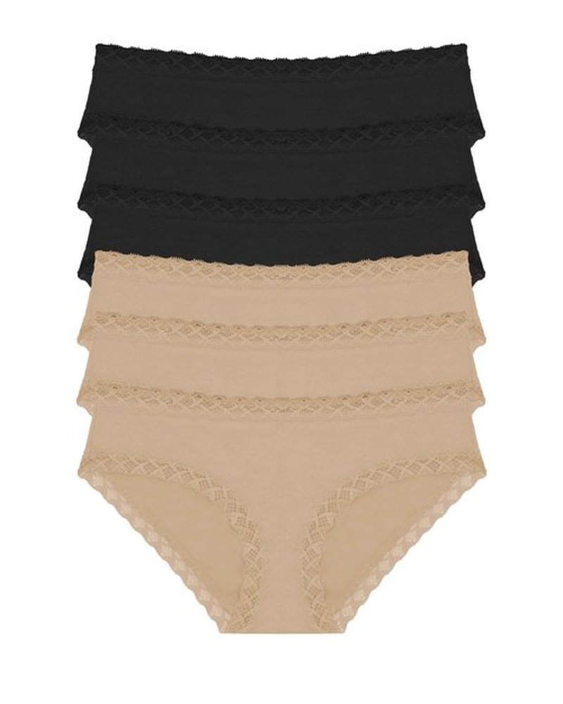 Natori Women's Bliss Cotton Girl Brief 6 Pack Panties 156058P6, Black/Black/Blck/Cafe/Cafe/Cafe, XXL