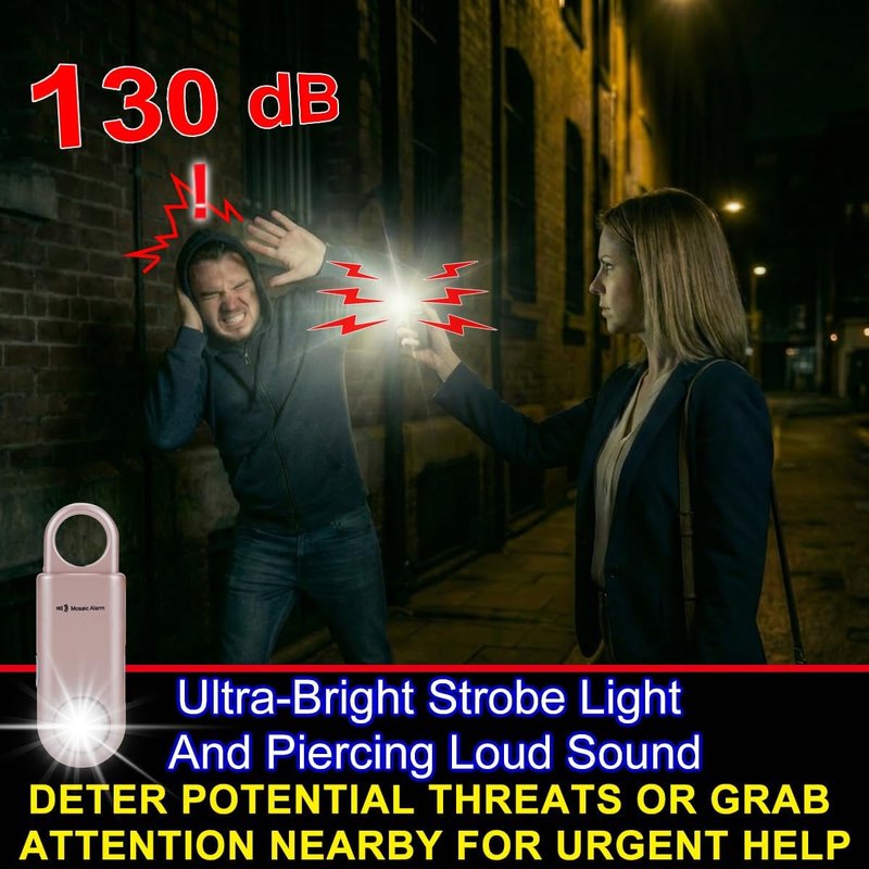 Personal Safety Alarm - 130dB Keychain Siren with Ultra Bright Strobe Light | Ideal for Women, Children & Night Runners - Black