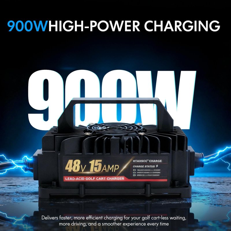 48 Volt 15 Amp Golf Cart Battery Charger for EZGO RXV & TXT with 3 Pin Triangular Plug, Upgraded IP67 Waterproof Lead Acid Battery Charger