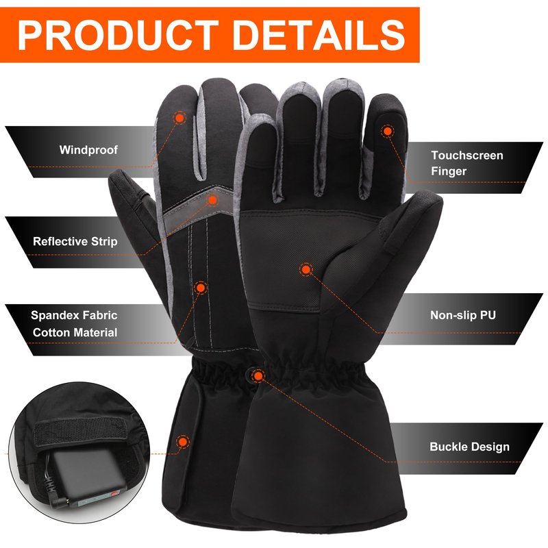 GEMSTONEGO Rechargeable Heated Gloves - New Upgrade, Electric Portable Battery Hand Warmers for Men Women, Waterproof Touchscreen Cold Weather Thermal Gloves for Driving,Camping,Hunting,Outdoor Work