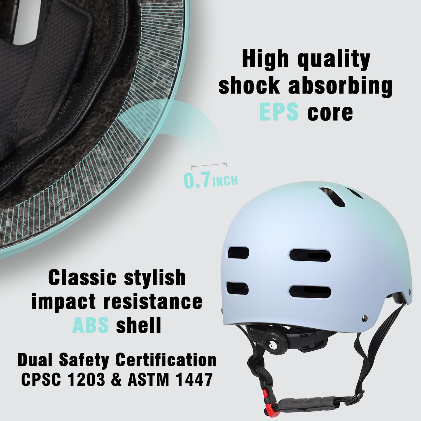 Skateboard Bike Helmet for Adults Women Men Youth Kids (2-3-5-8-14+ Years Boys Girls) - Lightweight Multi-Sport Adjustable Helmets for Bicycle Skateboard Scooter Skate Cycling