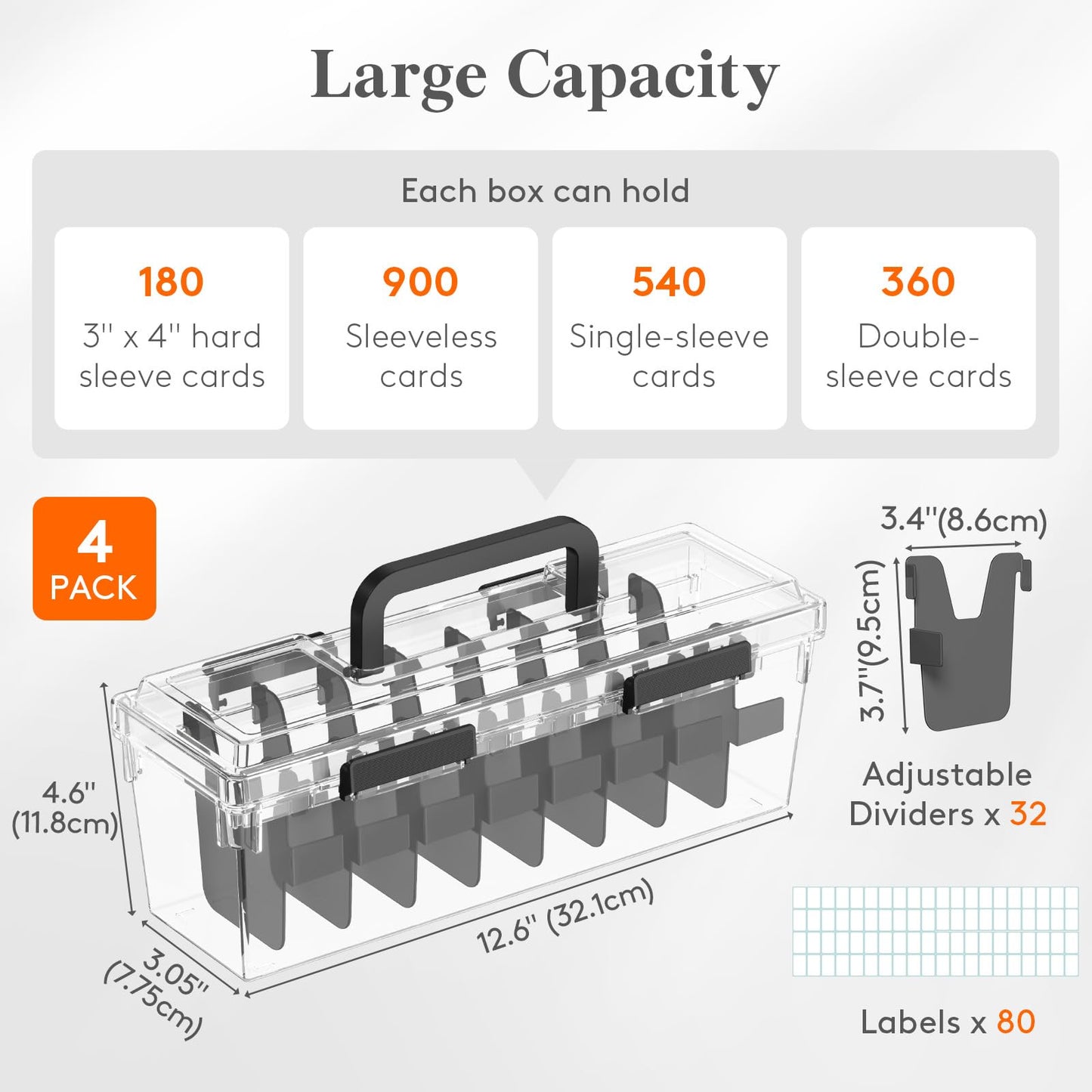 Lifewit Trading Card Storage Box with Handle, Fit for Toploader, 4 Pcs