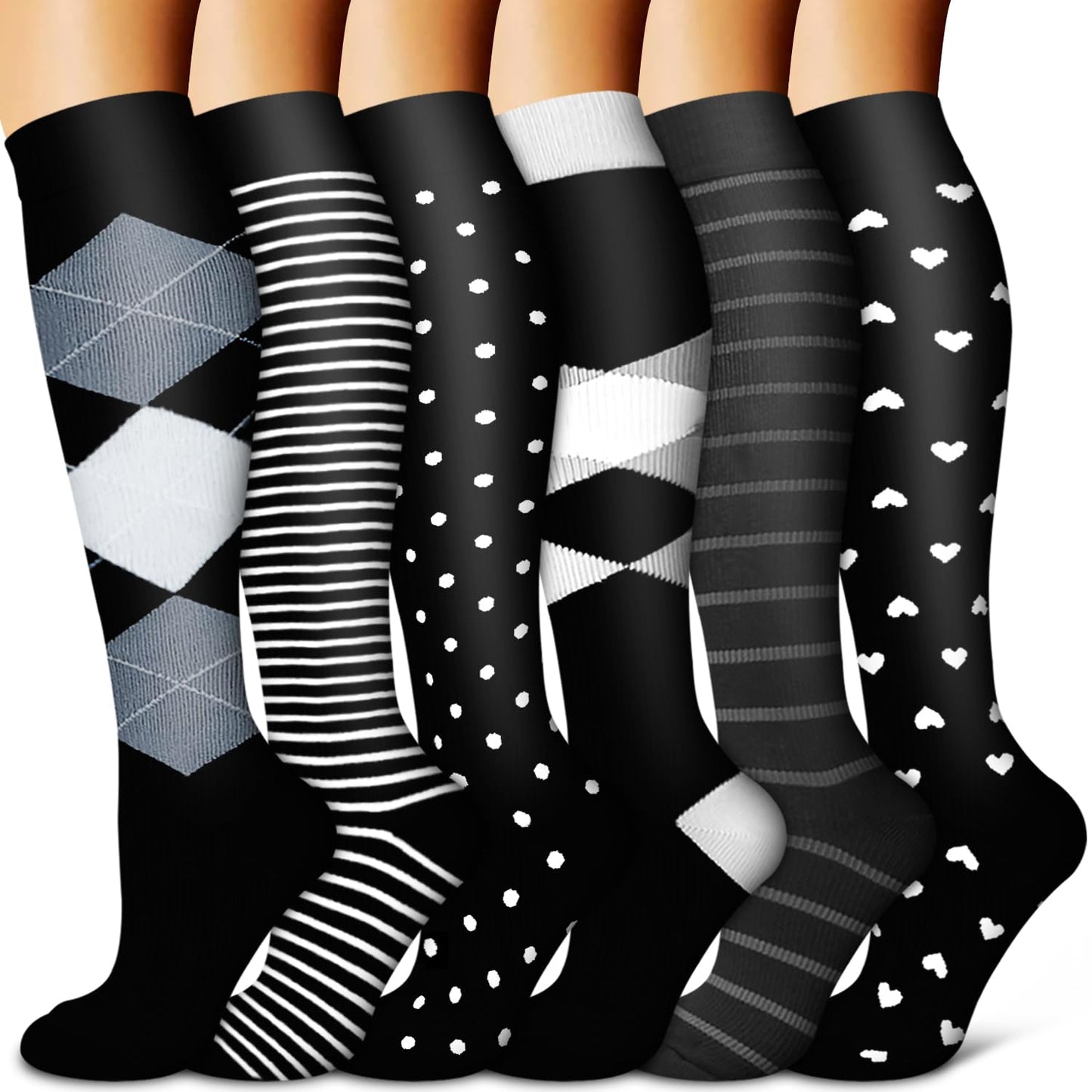 BLUEENJOY Copper Compression Socks for Women & Men (6 pairs) - Best Support for Nurses, Running, Hiking, Recovery