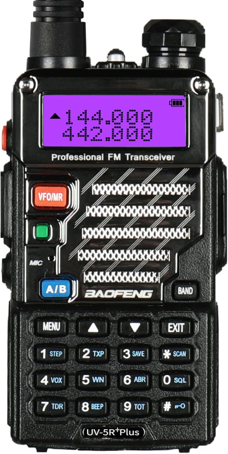 BAOFENG UV-5R+ Two Way Radio | Long Range Walkie Talkie for Adults, Rechargeable, Black, 144-148MHz, 420-450MHz