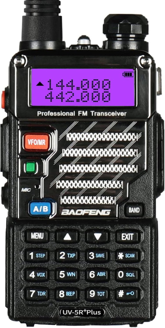 BAOFENG UV-5R+ Two Way Radio | Long Range Walkie Talkie for Adults, Rechargeable, Black, 144-148MHz, 420-450MHz