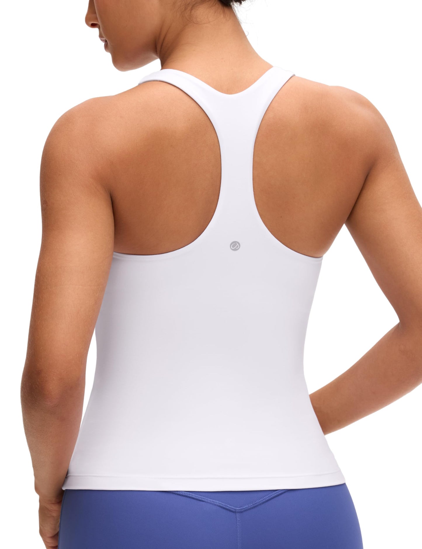 CRZ YOGA Butterluxe Workout Racerback Tank Tops for Women - Padded Athletic Spandex Yoga Shirts with Built in Bra White X-Small
