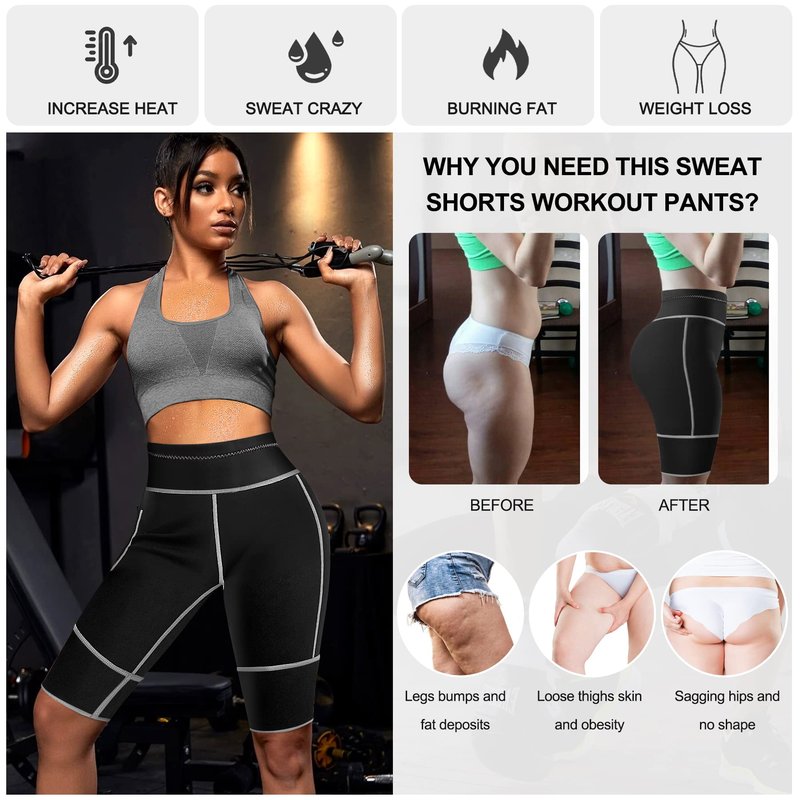 TrainingGirl Women's Hot Neoprene Sauna Sweat Shorts with Pocket Weight Loss Slimming Pants Workout Body Shaper Yoga Leggings (Black, XL (See in Last Picture))