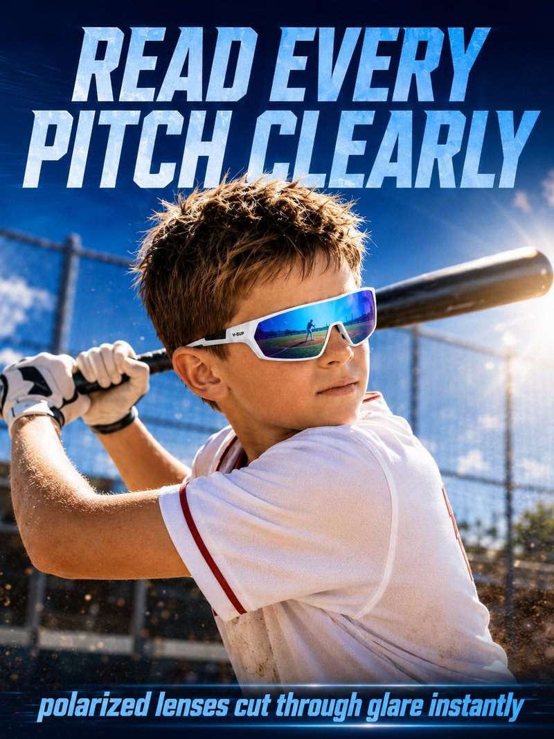 V-SUP Youth Baseball Sunglasses, UV400 Protection Kids Sports Lightweight Boys Sun Glasses Unbreakable Girls Softball Rubber Frame for Teen Age 6-10 Outdoor Activities