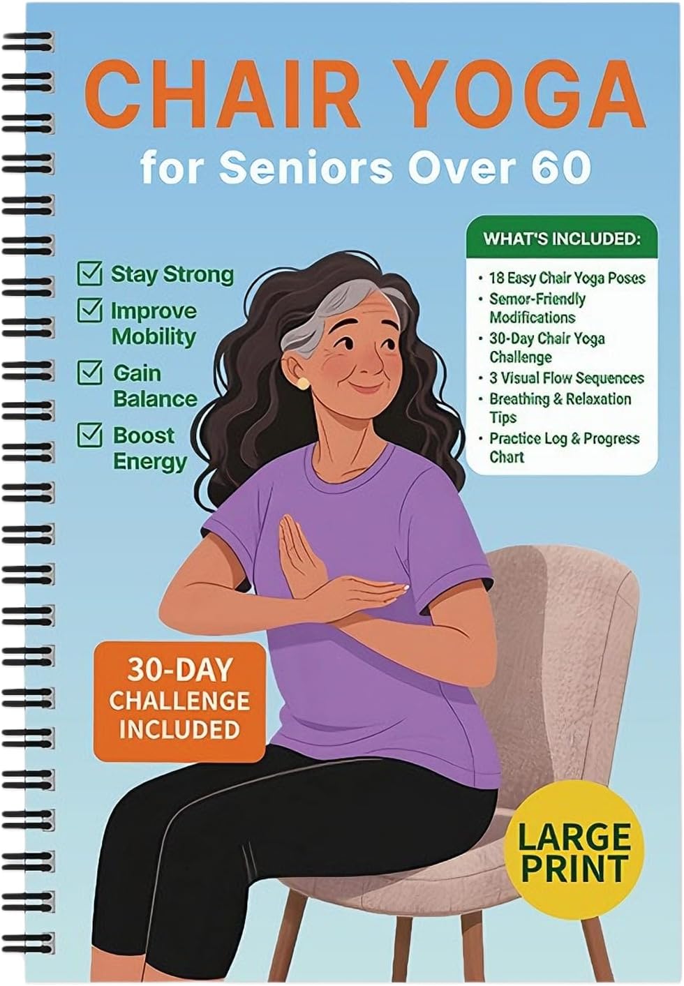 Chair Yoga for Seniors | 30-Day Challenge Book & Wall Chart - Gentle Seated Exercises for Flexibility & Mobility (8.5 x 11 in)