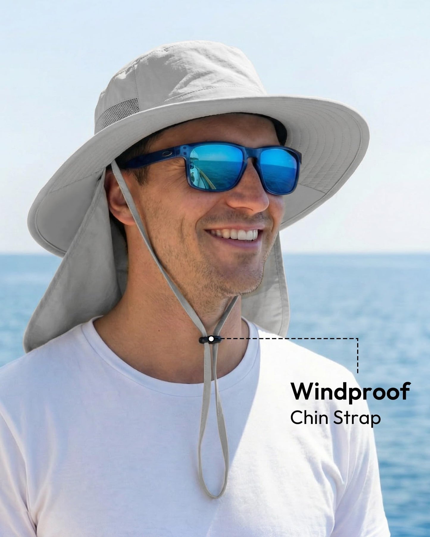 OLIKER Sun Hats for Men Wide Brim Bucket Hat with Neck Flap for Fishing & Hiking Mens Sun Hat for UV Protection (US, Alpha, One Size, Light Grey)