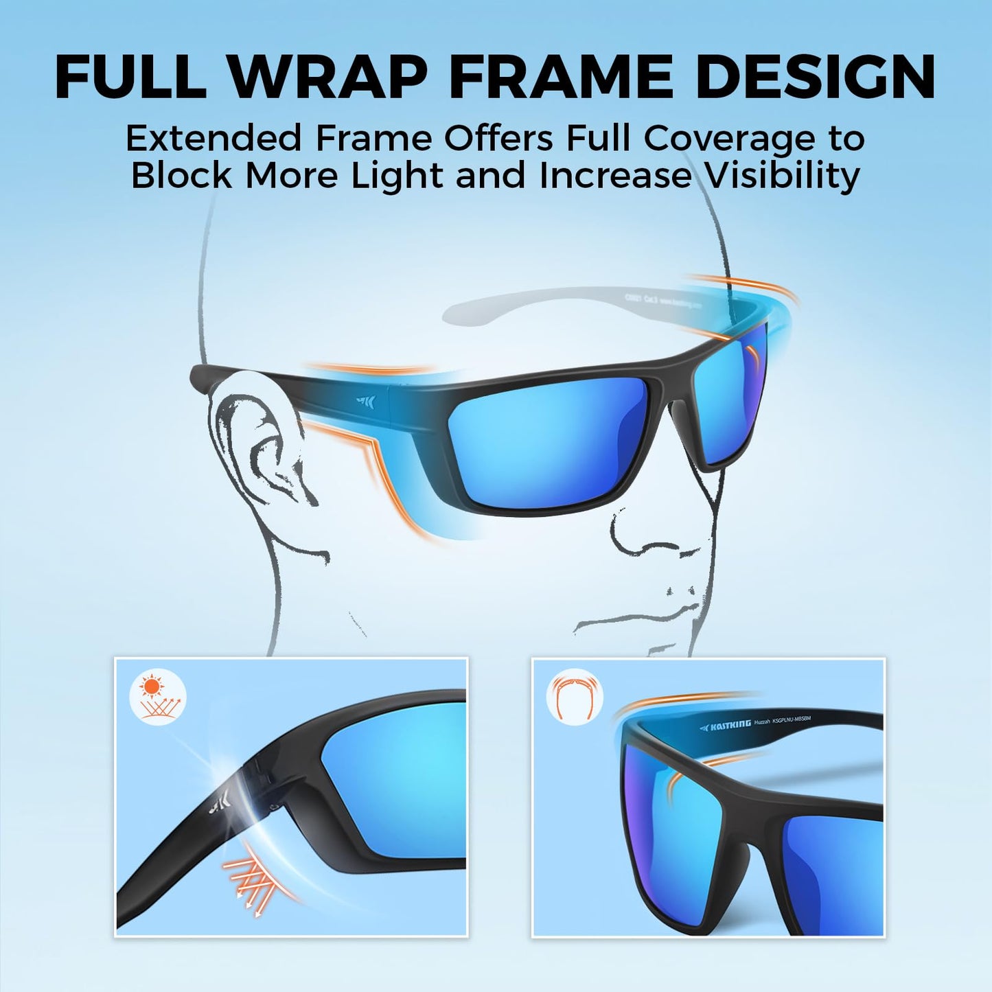 KastKing Huzzah Polarized Sport Sunglasses for Men and Women, Ideal for Driving Fishing Cycling and Running,UV Protection