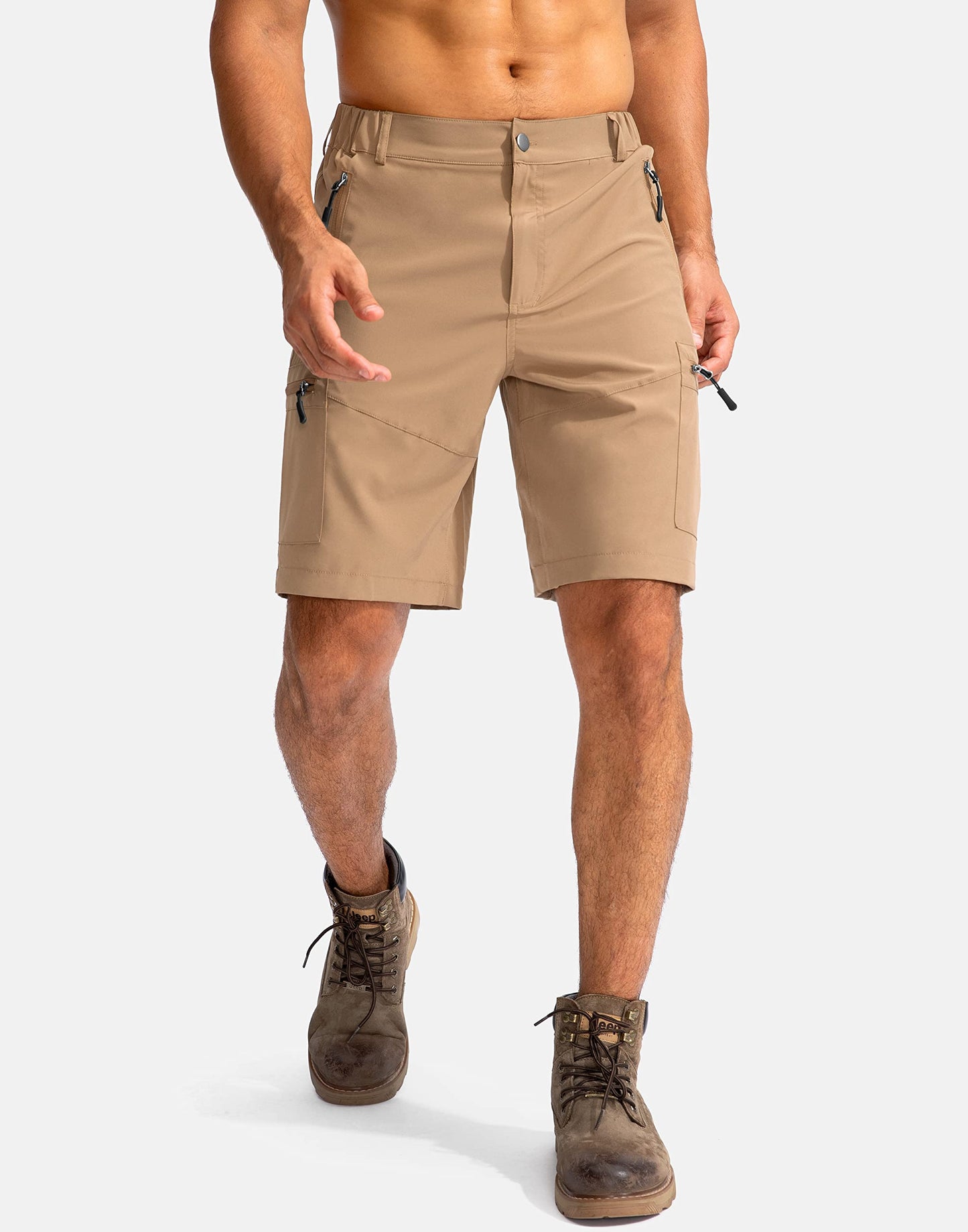 Pudolla Men's Hiking Cargo Shorts 9" Lightweight Outdoor Work Shorts for Men Travel Golf Camping Casual with 5 Zipper Pockets(Dark Khaki XX-Large)