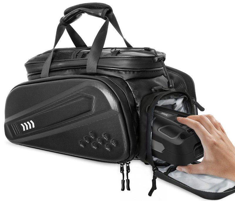 Axiniu 40L Capacity Rear Bike Rack Bag, Hard Shell Bike Rack Bag, Bikes Trunk Bags, Ebike Battery Bags, Multifunction Large Pannier for Bicycle, Bicycle Backpack for Ebike, Travel, Commuting,Black
