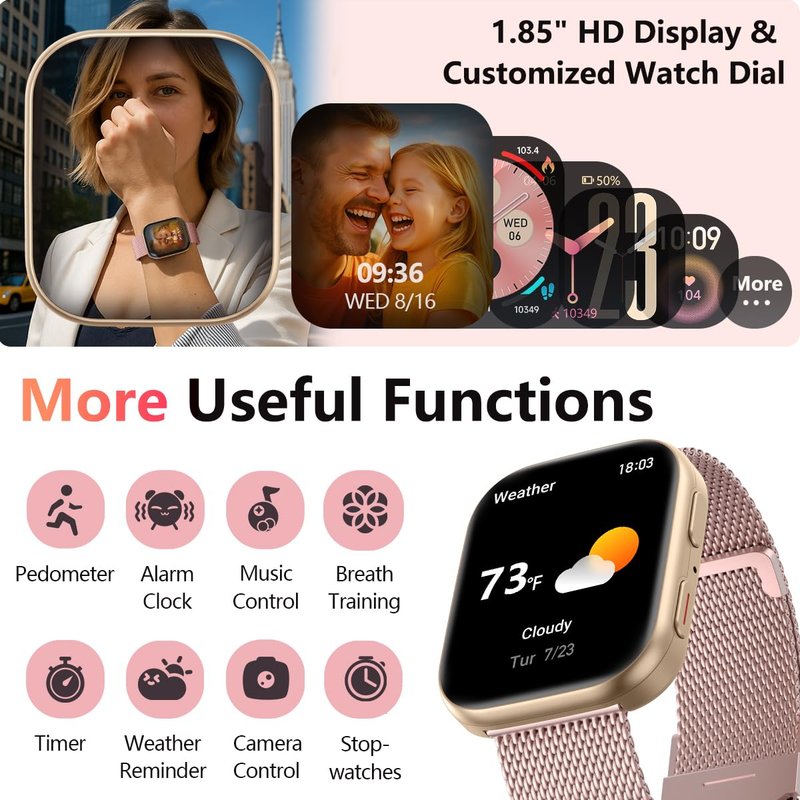 MorePro Health Fitness Tracker with 24/7 Heart Rate/Blood Pressure Monitor, Blood Oxy-gen/Sleep Tracking, 120+ Sports Activity Tracker, Smart Watch (Make/Answer Call) with Step Counter for Women Men
