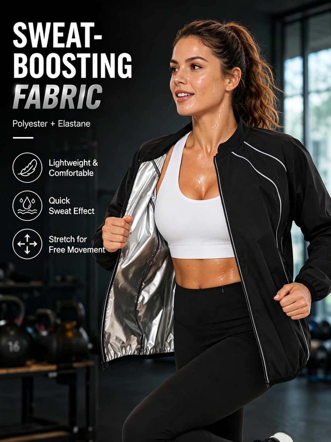 Sauna Suit for Women - Long Sleeve Zipper Sweat Jacket for Gym Workout & Running | Fitness Apparel