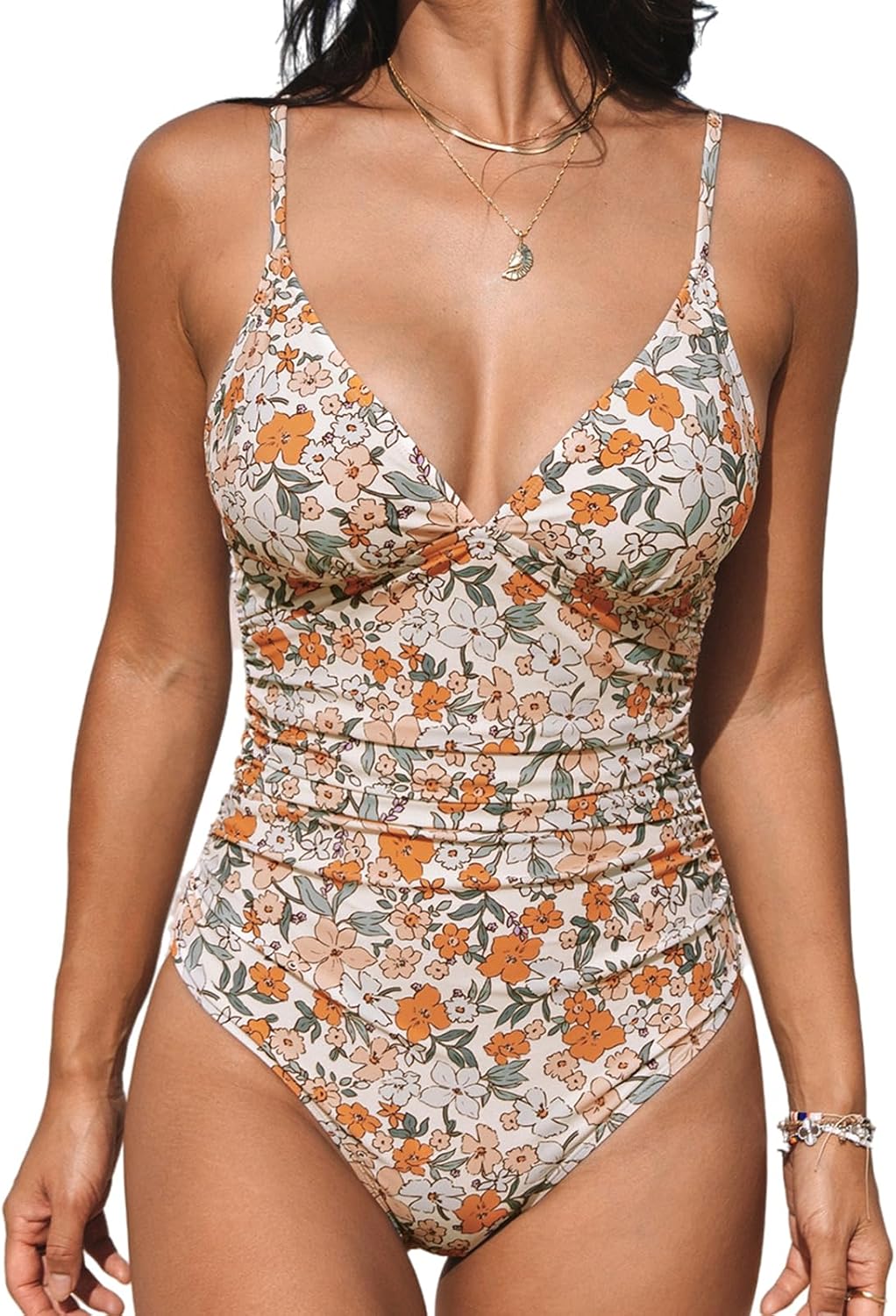 CUPSHE Women's One-Piece Swimsuit - Tummy Control V-Neck Bathing Suit in Stylish Design