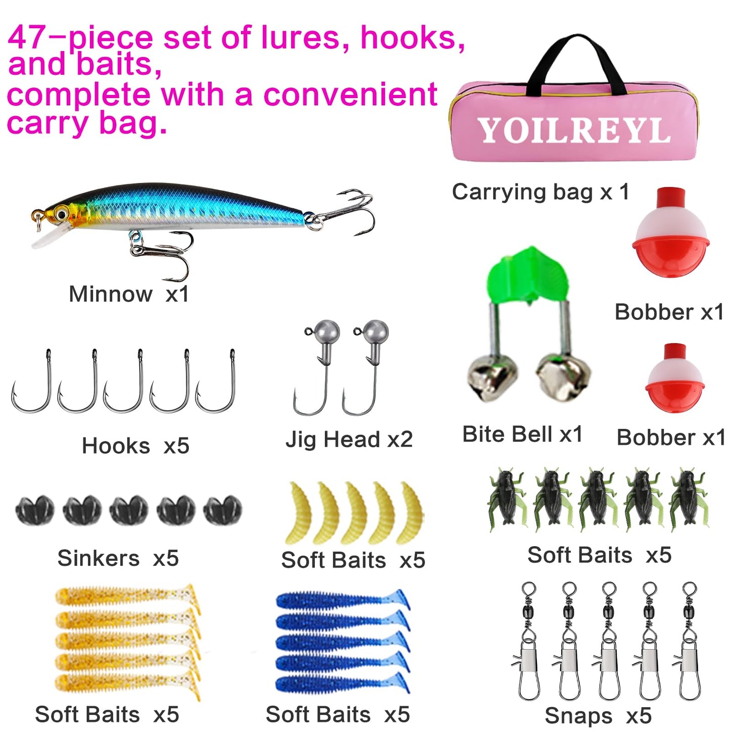 Yoilreyl Kids Fishing Rod and Reel Combo Push Button Small Collapsible Telescopic Fishing Pole Kit Beginner Youth Girls Fishing Starter Set Tackle (Spinning Rod, 5.91FT,Pink)