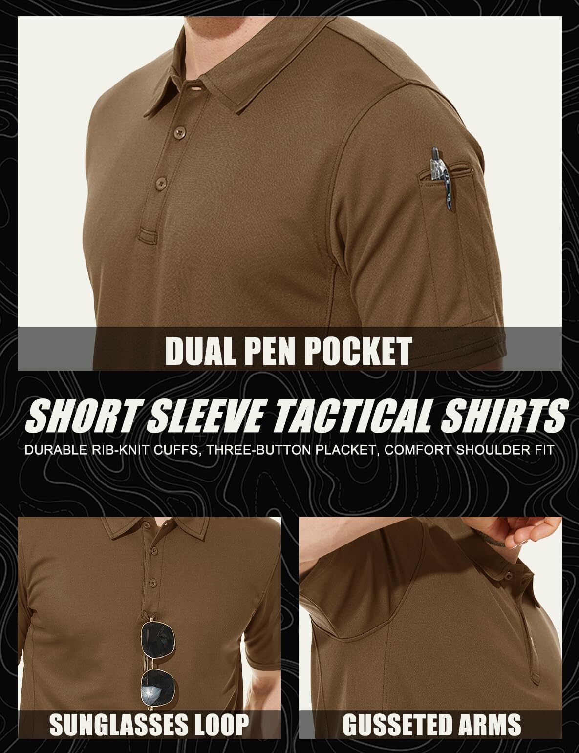 MAGCOMSEN Mens Polo Shirts Short Sleeve Golf Work Casual Quick Dry Breathable Summer Shirt Brown S