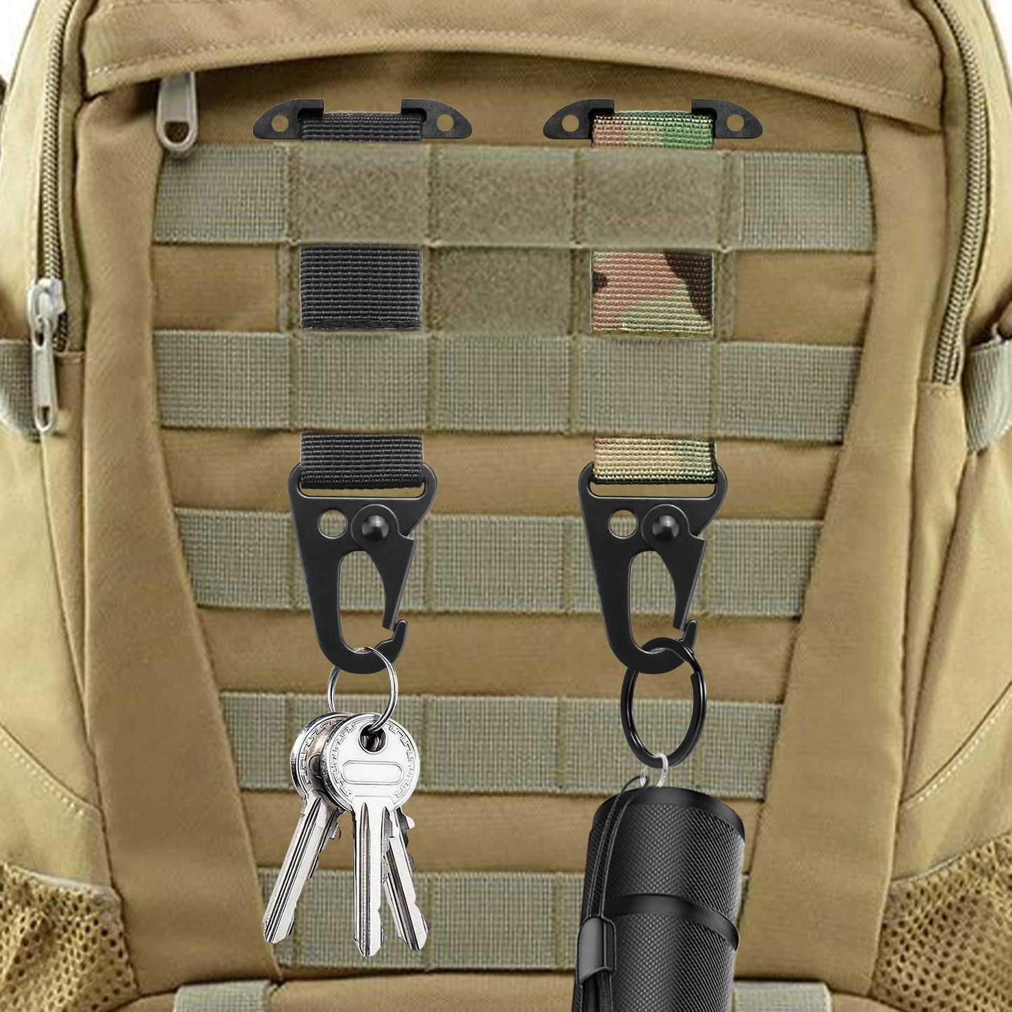 Tactical Molle Clips - 2 Pack T-Mount Key Holder Carabiner Clip for Keys & Gloves