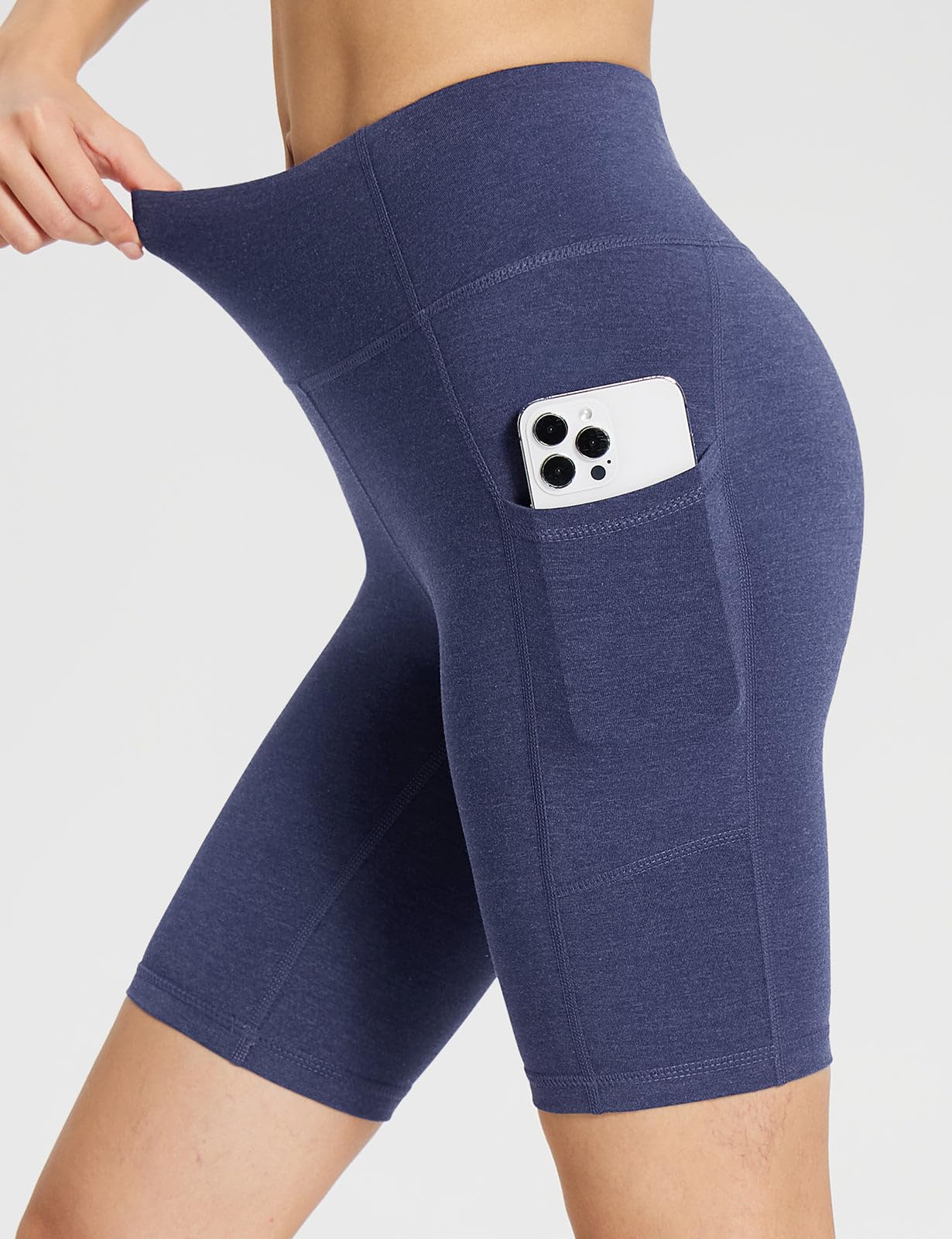 baleaf Biker Shorts Women Yoga Gym Workout Spandex Running Volleyball Tummy Control Compression with Pockets 8" Heather Blue XXXL