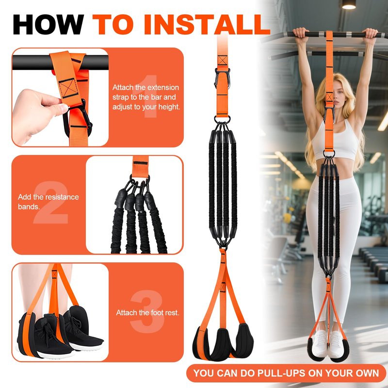 Janhemei Pull Up Assistance Bands 65-260lbs, 4 Heavy Duty Pull Up Resistance Bands with Fabric Feet/Knee Rest for Pull Up Bar, Body Strength Training, Home Gym Fitness