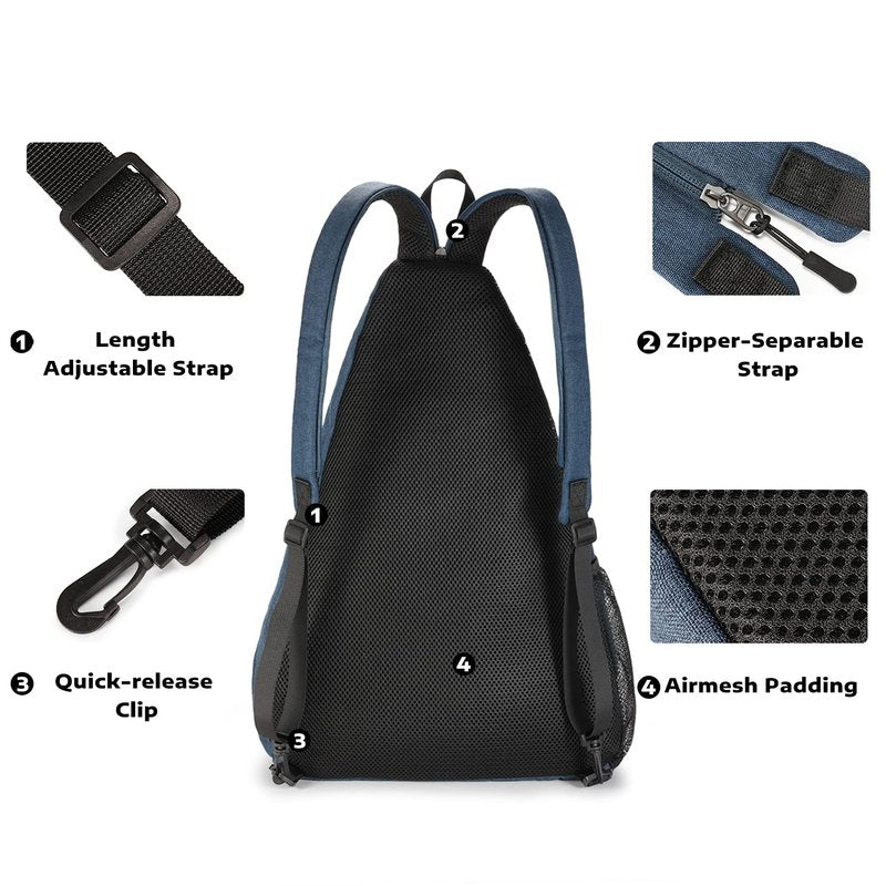 A11N SPORTS Pickleball Bag, Reversible Crossbody Sling Bag/Backpack for Women Men, Navy