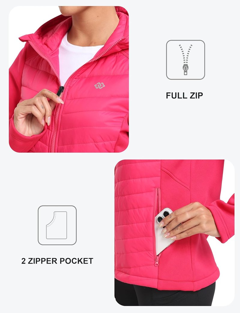 Fleece Lined Women's Softshell Jacket - Lightweight Hooded Insulated Puffer Coat | Full Zip Running Design