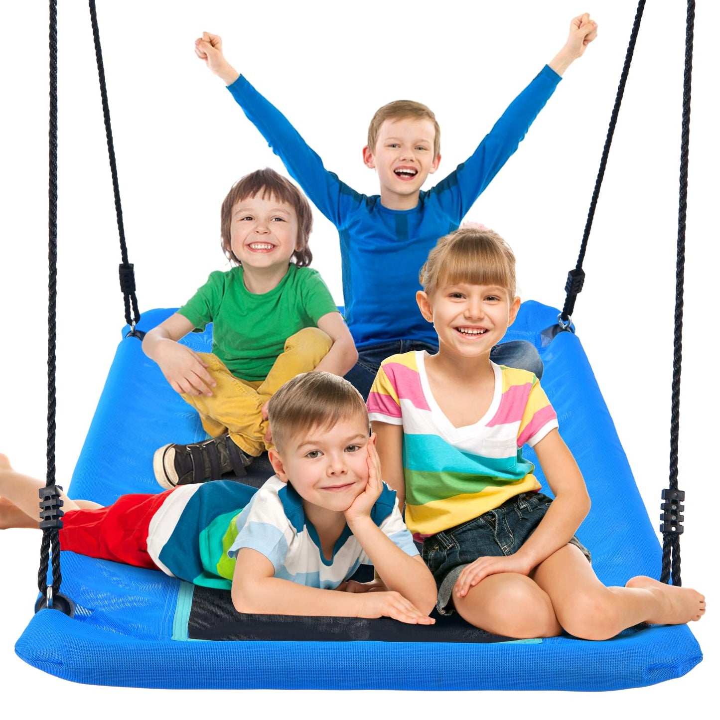 Trekassy 700lbs Large 60" Platform Tree Swing for Kids and Adults, Heavy Duty Waterproof & Anti-Fade Textilene Outdoor Swing Seat for Backyard with Adjustable Ropes + 2 Hanging Straps (Patented)