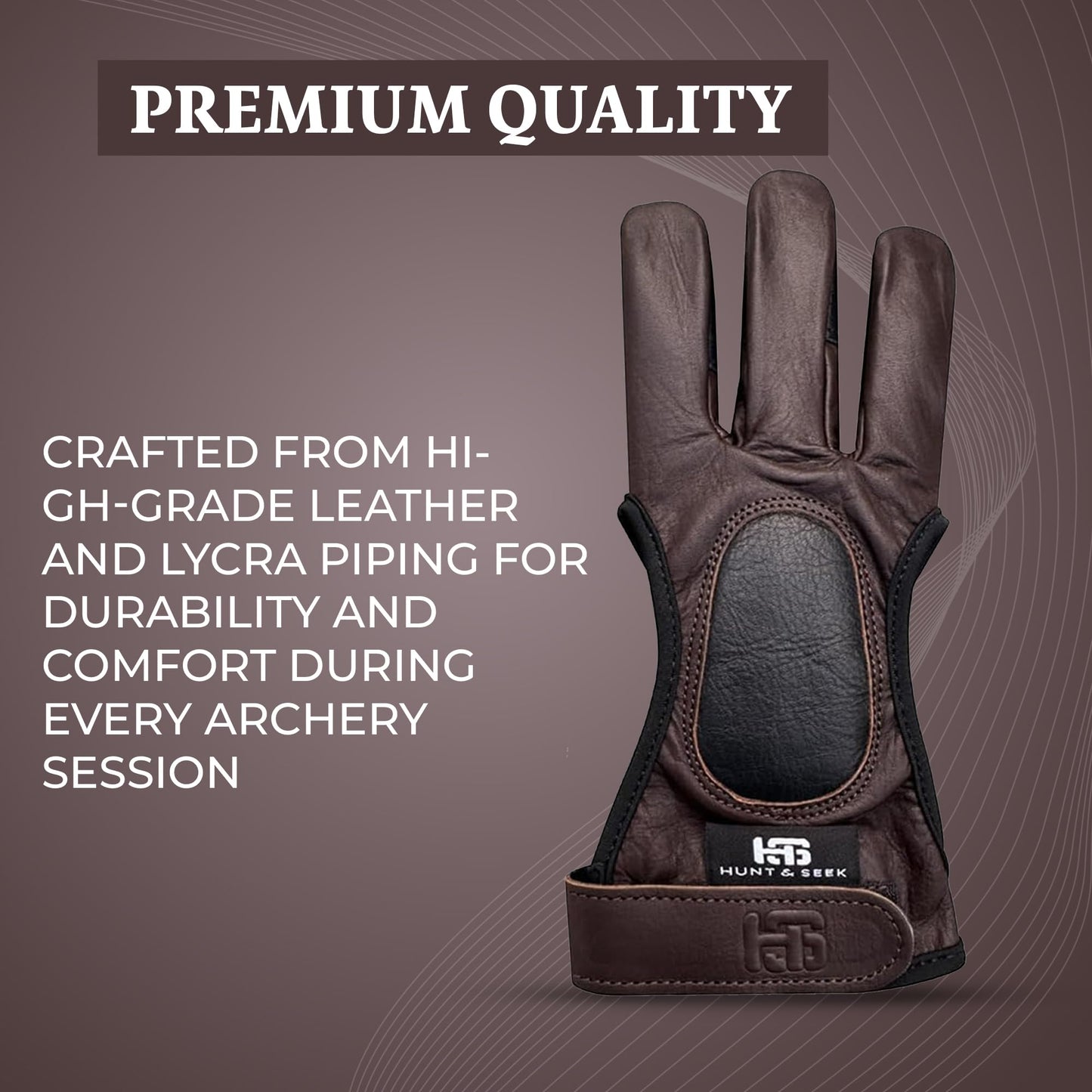 Hunt & Seek Cow Leather Three Finger Archery Glove for Recurve & Compound Bow – Finger Tab Accessory (Brown, X-Large)