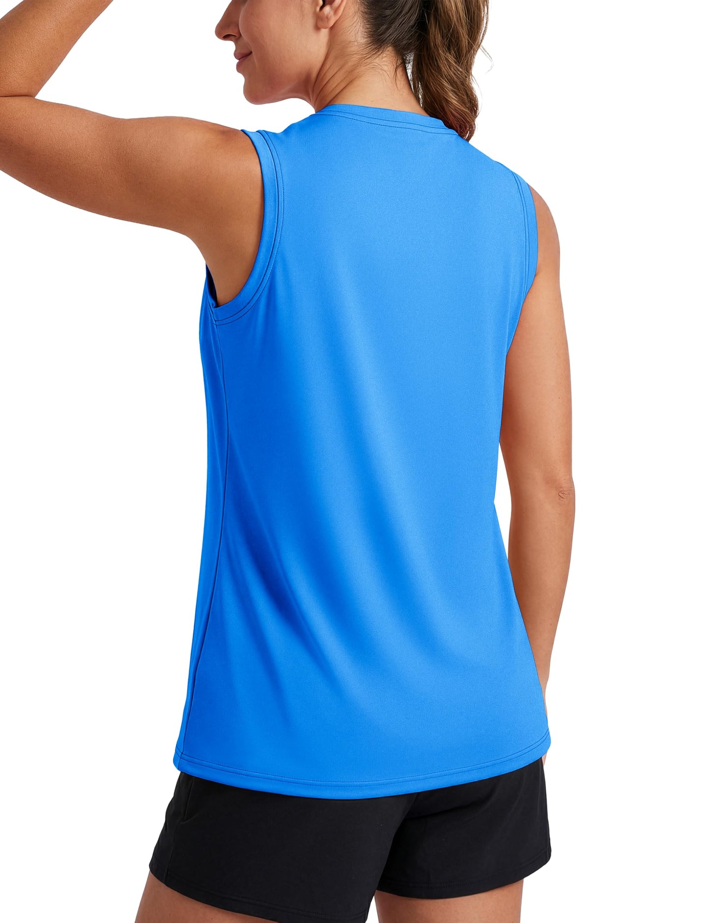 MAGCOMSEN Womens Workout Shirts Quick Dry Running Gym Tops Loose Fit Sleeveless Rash Guard for Women Summer Azure L