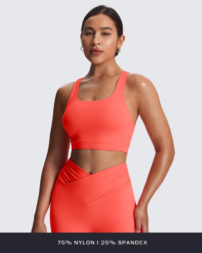 Aoxjox Women's Workout Sports Bras High Impact Fitness Training Gym Khloe Bra Yoga Crop Tank (Fiery Coral, Medium)