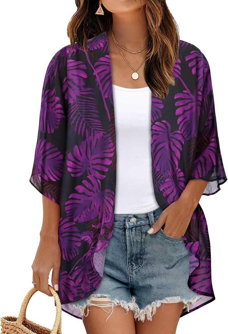 Floral Print Puff Sleeve Kimono Cardigan - Casual Women's Cover-Up Top | Lightweight & Stylish