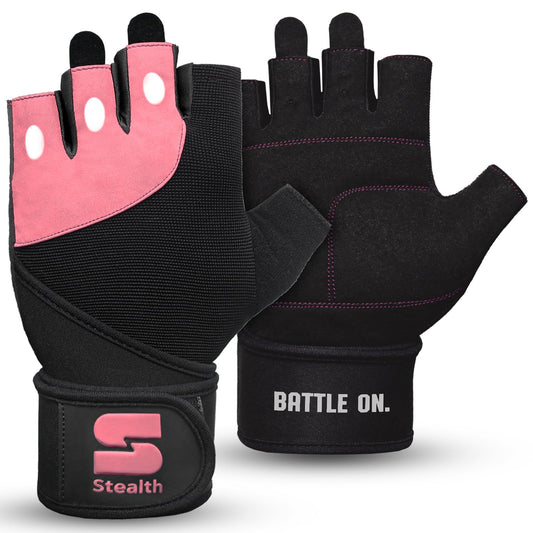 Stealth Sports Weight Lifting Gloves with Wrist Wrap Support Padded Palm Protection Exercise Gym Workout Gloves Men & Women Training Fitness Weightlifting Bodybuilding,E9(Pink,M)