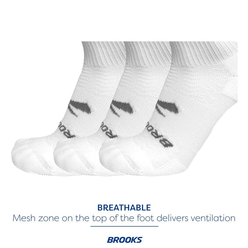 Brooks Run-In Crew 3 Pack Socks, Performance Athletic Running Crew Socks with Comfort Fit for Men & Women (3-Pack) - White - Medium