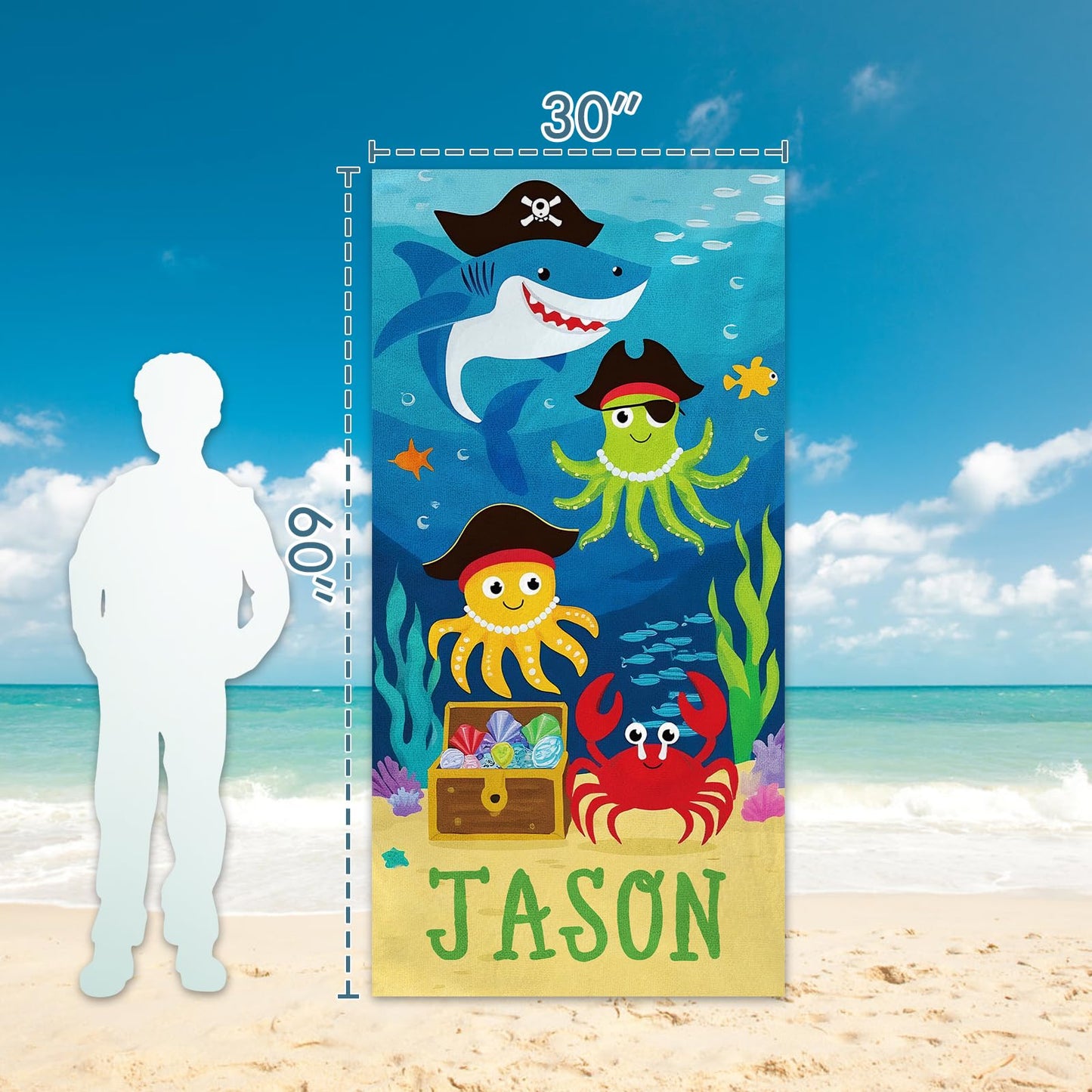 Dreamdecor Kids Personalized Beach Towel with Name, Striped Custom Beach Towels for Swimming Pool Vacation, Microfiber Sand Free Fast Drying Beach Towel - Easter Gift for Adults Women Men Kids