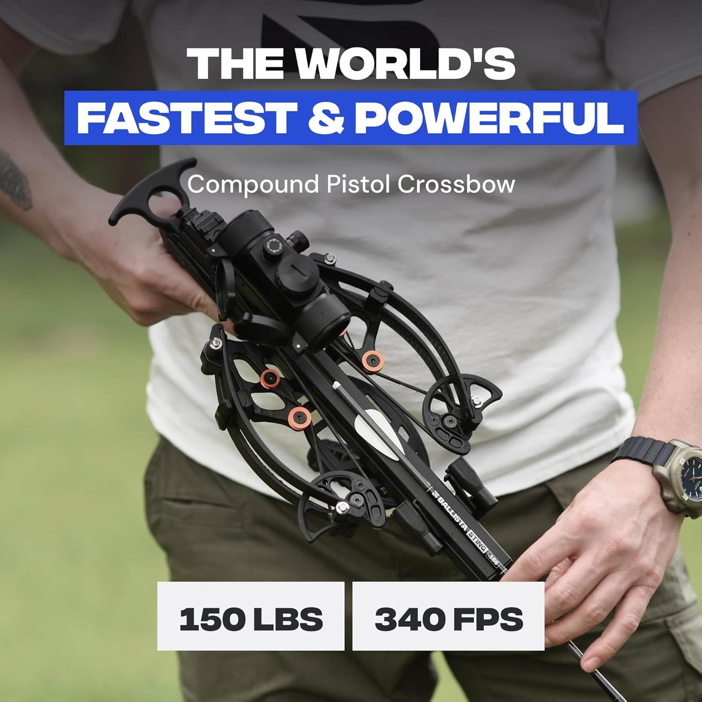 BALLISTA BAT Reverse Draw Mini Crossbow - 340 FPS, 150lbs Power | Lightweight 3lbs for Hunting & Target Shooting