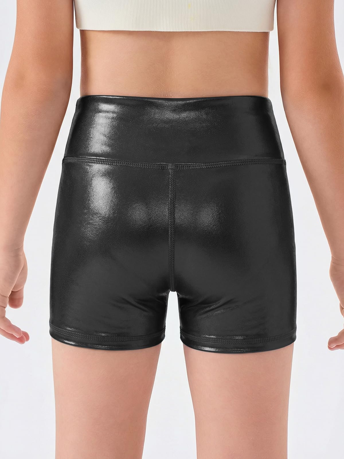 Haloumoning Girls Metallic Athletic Shorts Kids High Waisted Yoga Dance Biker Shorts Comfy Gymnastics Shorts 5-14Y