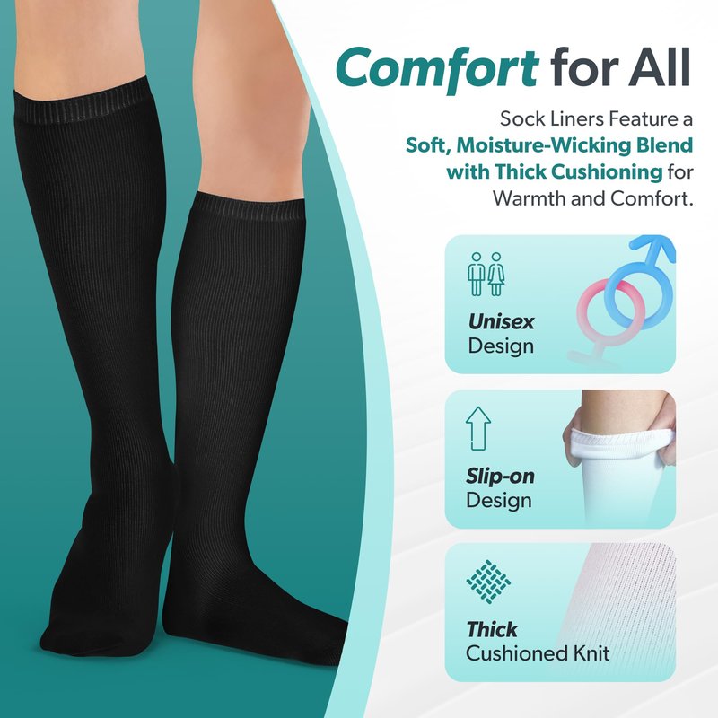 BraceAbility Walking Boot Sock Liners – (1 Pair) Replacement Medical Tube Socks for Under Orthopedic, Air CAM Walkers, Fracture Boots, and Surgical Foot Cast Shoes for Men or Women (Tall White)