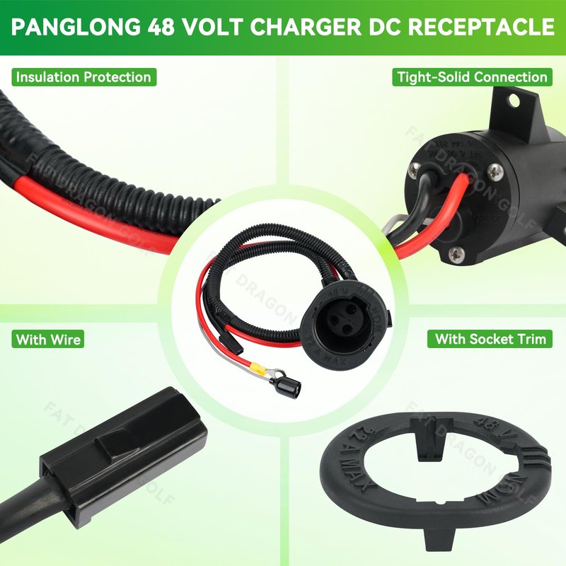 Panglong Club Car Precedent Charger Receptacle with Socket Trim-Club Car Precedent Charger Port, 48 Volt Charger DC Receptacle Port, Fits 2004-2013 Club Car Precedent Electric, OEM #103375501