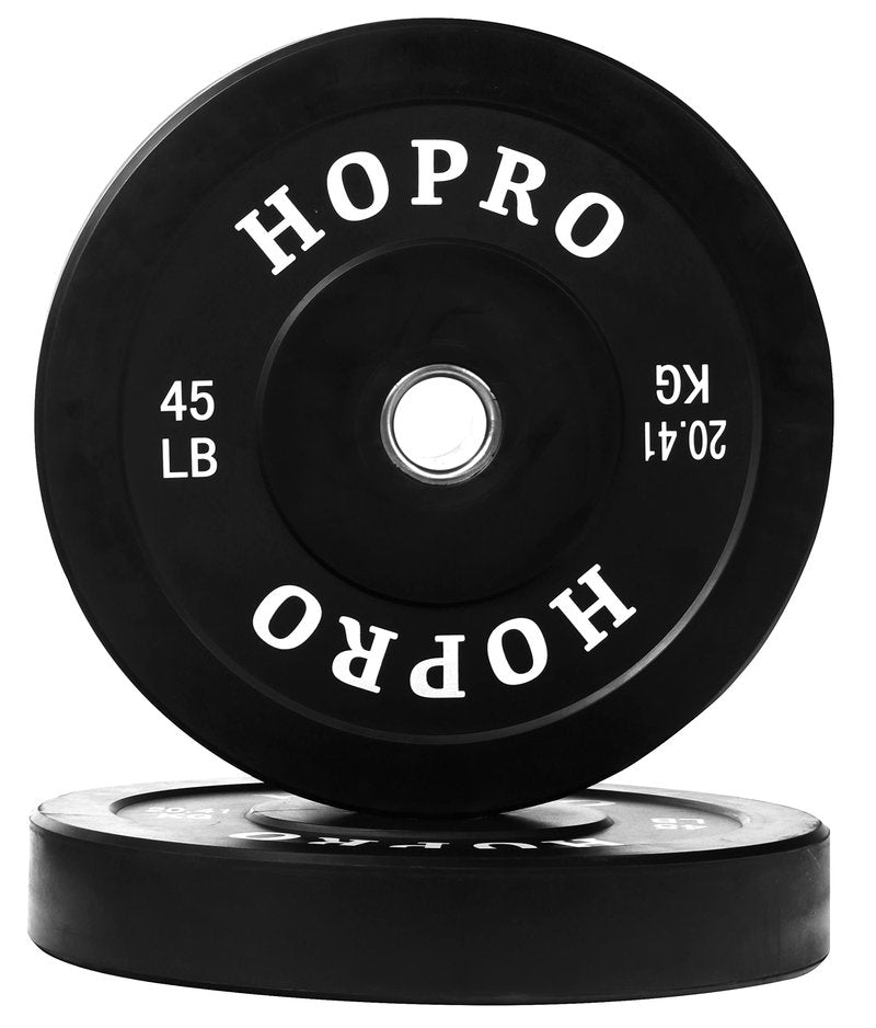 BalanceFrom HoPro Olympic Bumper Plate Weight Plate with Steel Hub, Pairs or Sets, Black