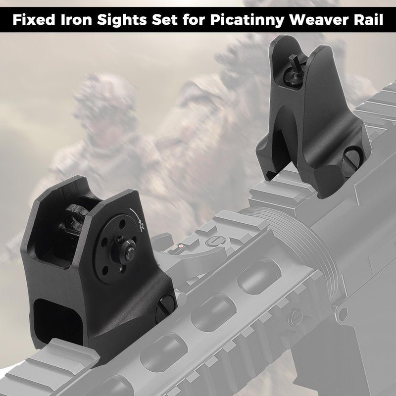 TFFUAM Tactical Fixed Front Rear Iron Sight Combo Set Rapid Transition Backup Sights for Picatinny Weaver Rail Mount Black