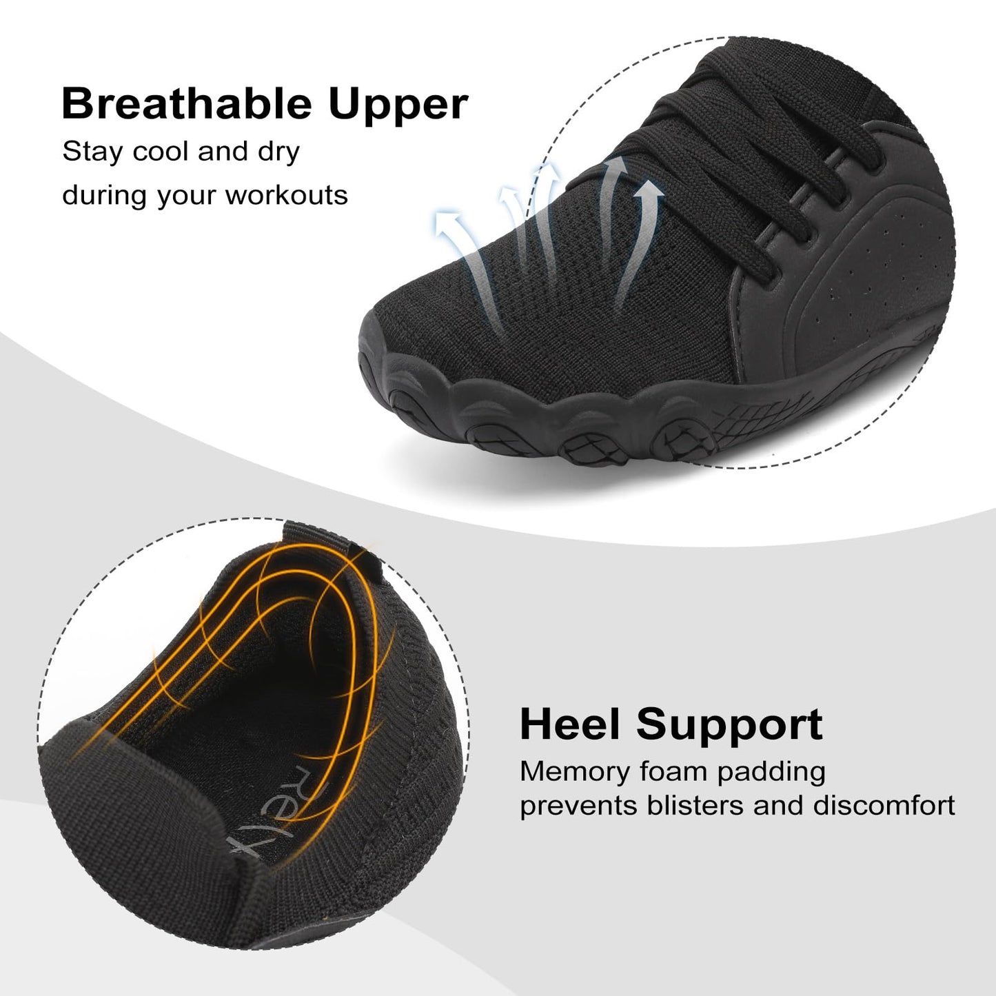relxfeet Barefoot Shoes Women Wide Toe Box Zero Drop Slip On Minimalist Sneakers Lightweight Flexible Non Slip Rubber Sole for Trail Running Walking Gym Workout Hiking Weightlifting Yoga (Black,40)