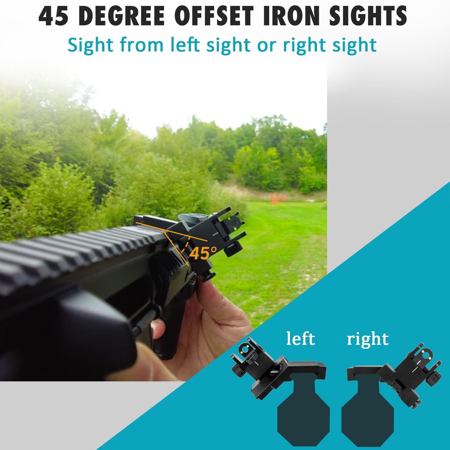45 Degree Offset Iron Sights, Canted Iron Sights with Red and Green Dots, Flip Up Front Rear Sites Adjustable Front Sight Rapid Transition for Picatinny and Weaver Rails