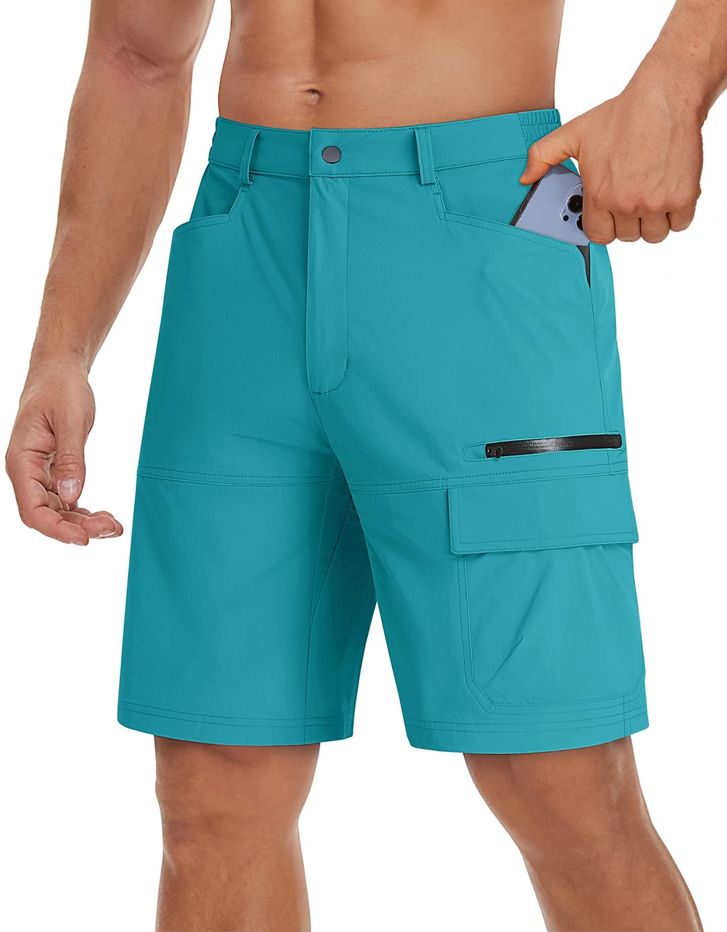 TACVASEN Men's Summer Hiking Cargo Shorts Lightweight Quick Dry Casual Golf Dress Tactical Shorts with Pockets Fishing Work Lake Blue 40