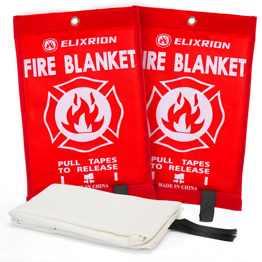 ELIXRION Emergency Fire Blanket 2 Pcs, 40" x 40" Fiberglass Suppression Blanket Portable Fire Extinguisher Blanket for Kitchen, Retardant Protection Emergency Safety Blanket for Home Car and Camping